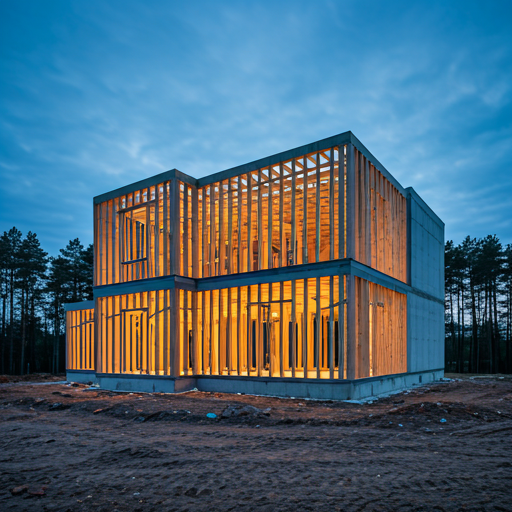 Dom w budowie na tle mazurskiego krajobrazu